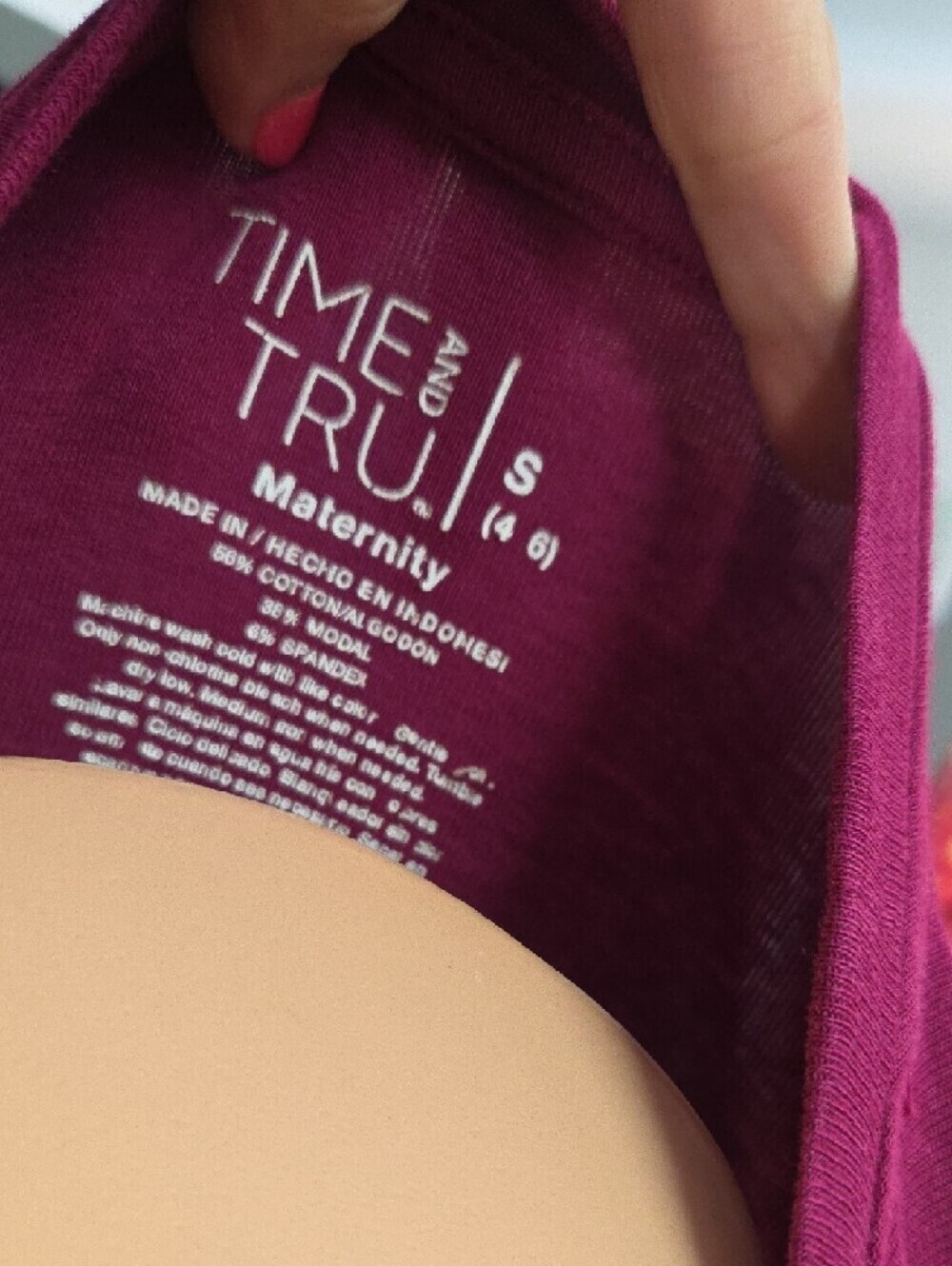 Time and Tru Women's Short Sleeve Crew Tee - Magenta- MATERNITY - Picture 2 of 4